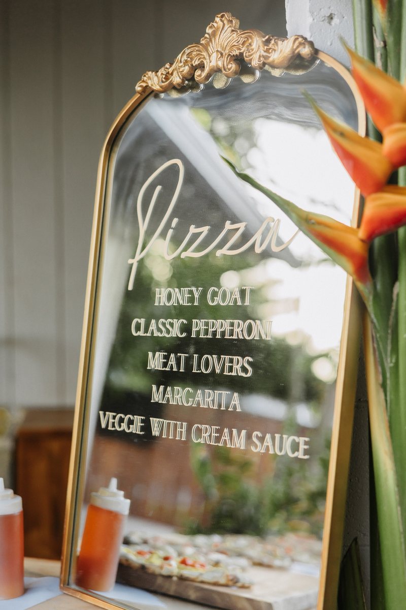 Nomadic catering menu on a mirror